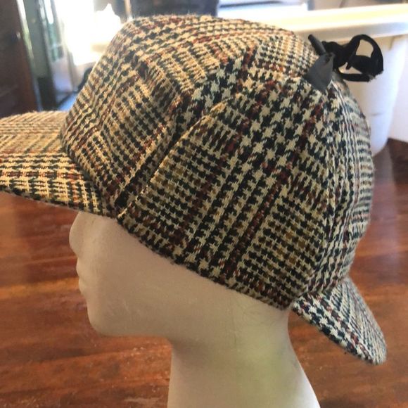 Vintage Large Deerstalker houndstooth Sherlock Holmes hat/Dorfman Pacifica - Picture 3 of 11